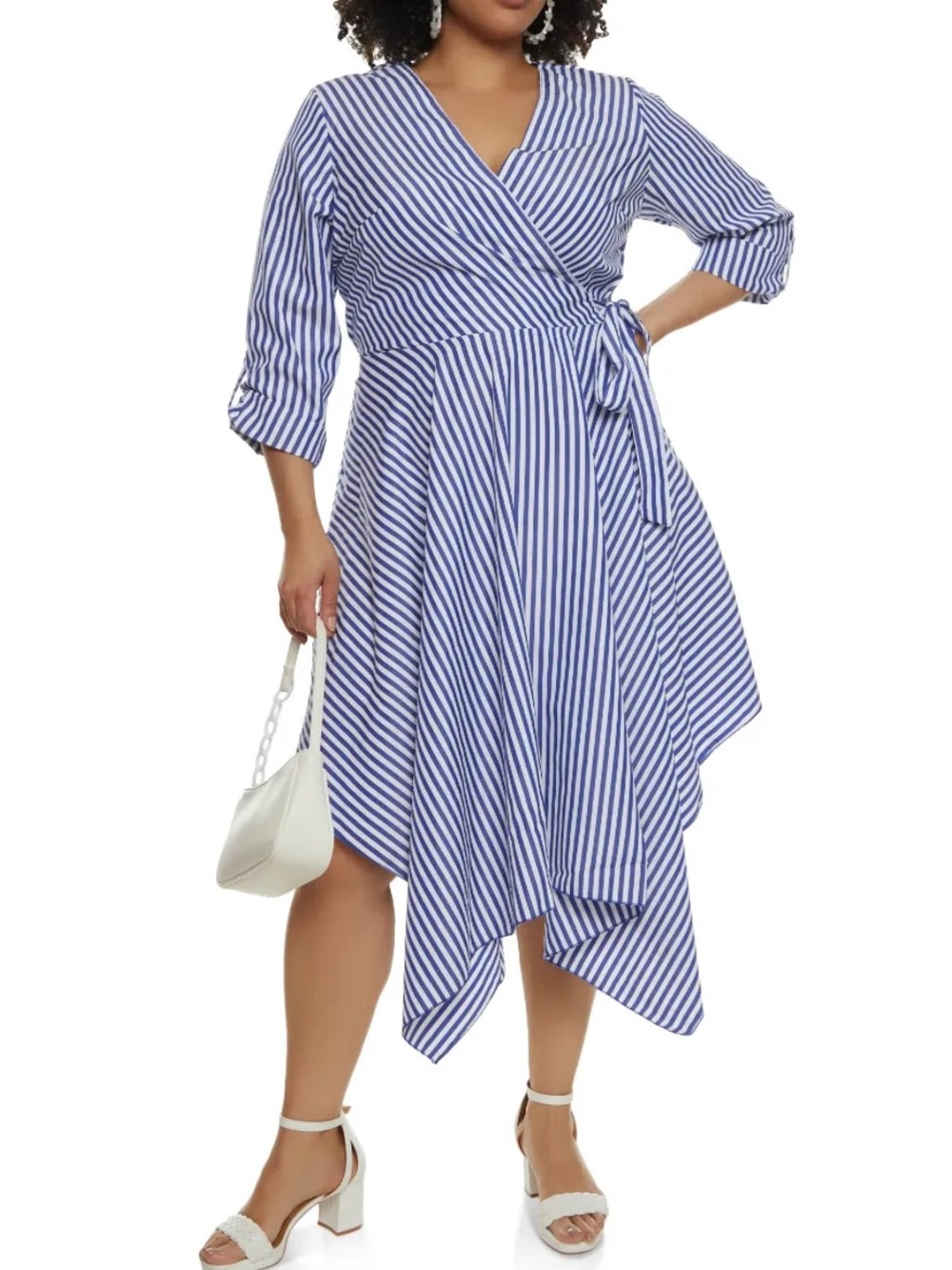 NWT Mlle Gabrielle Striped Side Tie Faux Wrap Dress